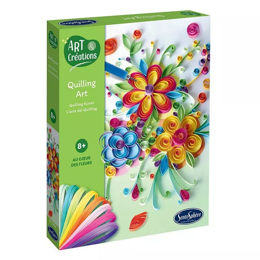 A box of Sentosphere Quilling Art Flowers made with coloured paper.