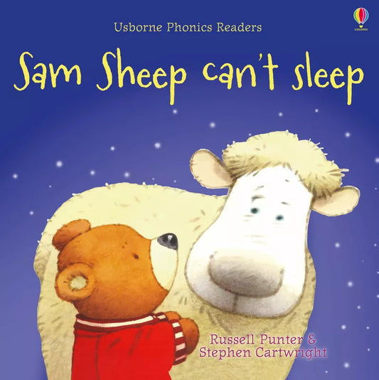 The cover of Usborne Phonics Readers: Sam sheep can't sleep, a delightful children's book that offers parental guidance notes to enhance reading skills.