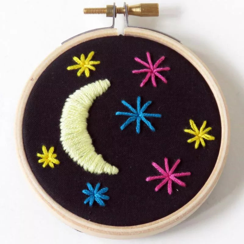 A Buttonbag Bumper Sewing and Embroidery Bumper Kit with a moon and stars.