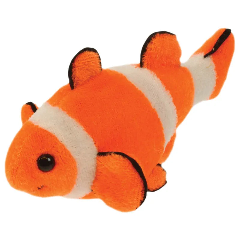 The Puppet Company Clown Fish Finger Puppet is a soft toy with bright orange and white stripes, accented in black on the fins, ideal for storytelling adventures.
