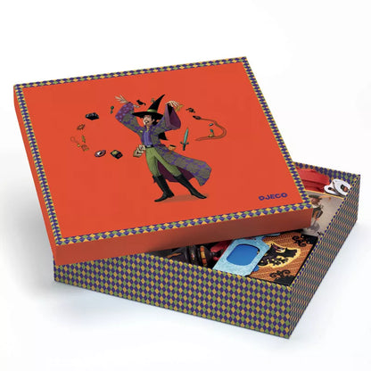 A Djeco box that has a picture of a man on it, containing the Djeco Magic Incredibile Magus.
