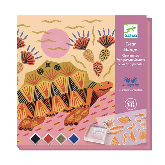 A box of Djeco Clear Stamps Patterns and animals.