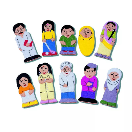 A group of Asian Family & Friends Finger Puppets.