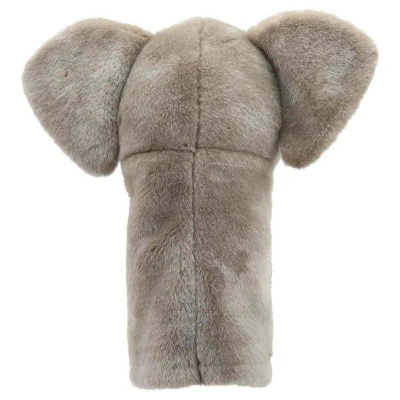 Meet the Jumbo Friends Elephant Hand Puppet: a plush, grey elephant-shaped hand puppet with large floppy ears and a playful trunk. Perfect for imaginative play or as a unique, whimsical addition to your collection.