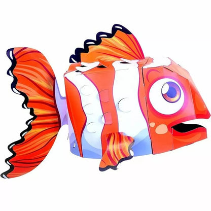 An orange and white Fiesta Crafts 3D Mask Clownfish is shown on a white background, perfect for arts & crafts activities.