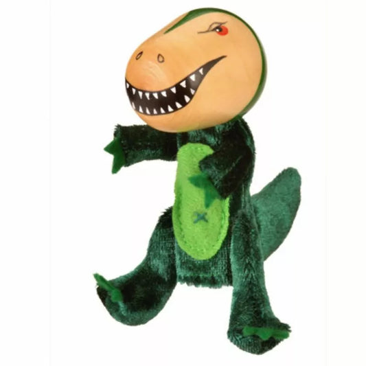 A green Fiesta Crafts T-Rex Finger Puppet with a detailed design.
