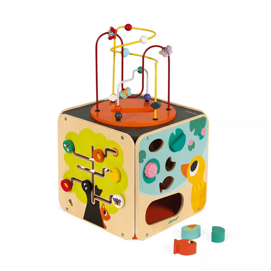 A Janod Multi-Activity Looping Toy with a tree on top of it.
