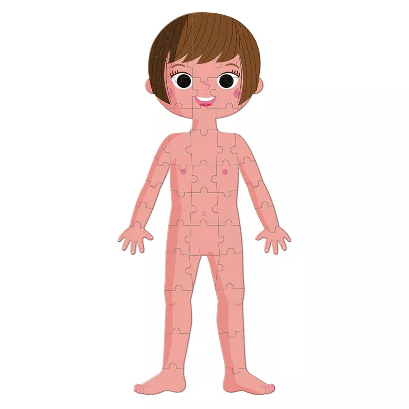 A person with a Janod Educational Puzzle Human Body on their body.