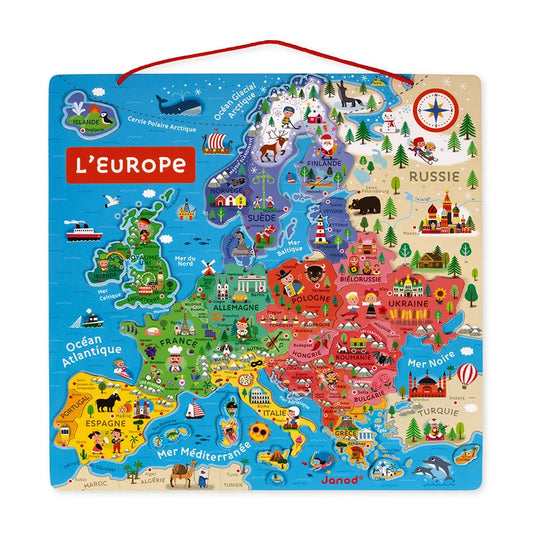 The Janod Magnetic European Map – French Only with all the European countries marked.