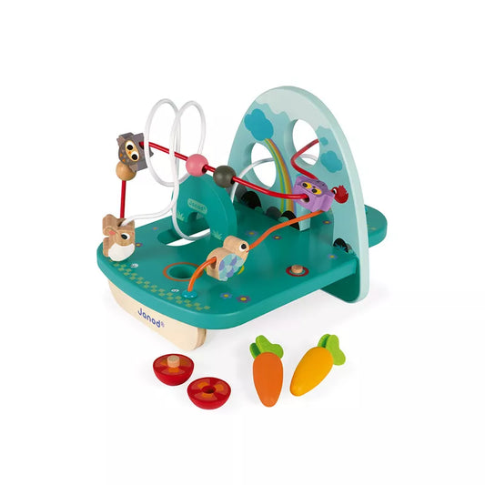 A Janod Rabbit and Co Looping Toy with animals on it.