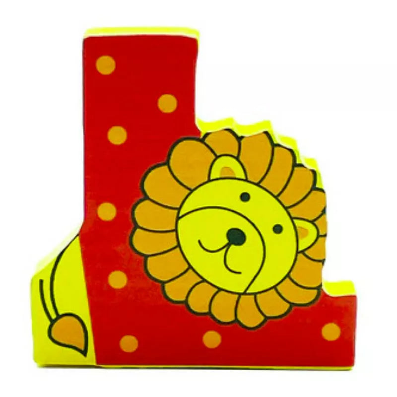 A Wooden Letter Animal – L on a red background.
