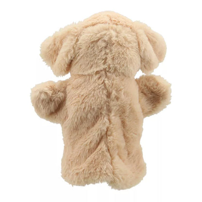 A beige ECO Puppet Buddies Labrador Hand Puppet, with soft plush fur, on a white background.