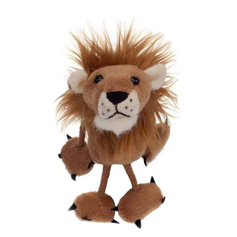 The Puppet Company Lion Finger Puppet is a charming plush toy with soft brown fur, a fluffy mane, and small black paws. Ideal for children or decor, it stands upright with a friendly expression, perfect for storytelling adventures and inspiring young imaginations.