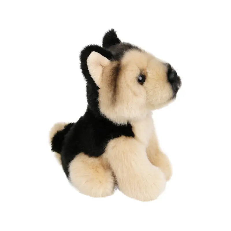 The Wilberry Mini German Shepherd is an adorable soft toy puppy with beige and black fur, sitting upright on a white background—perfect as a cute dog plush gift for children.