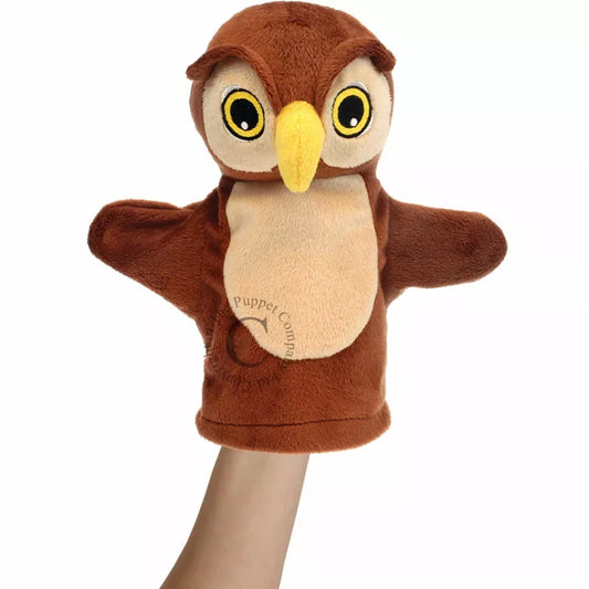 My First Puppet Owl is a glove puppet with a head shaped like a owl.  Made of very soft material and embroidered features. Safe to use from birth.