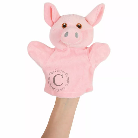 My First Puppet Pig is a glove puppet with a head shaped like a pig.  Made of very soft material and embroidered features. Safe to use from birth.