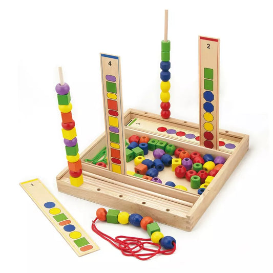 A set of New Classic Toys Beads Sequencing Game with colored beads.