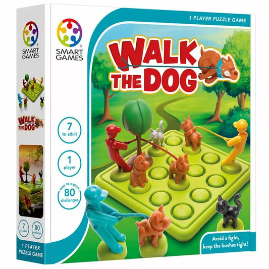 A deduction game with logic challenges called SmartGames Walk The Dog.