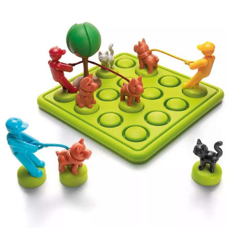 A toy board game featuring challenging logic-based deductions with SmartGames Walk The Dog.