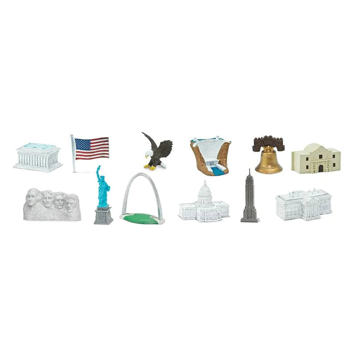 a set of TOOBS® Figurines USA of various landmarks in the United States.