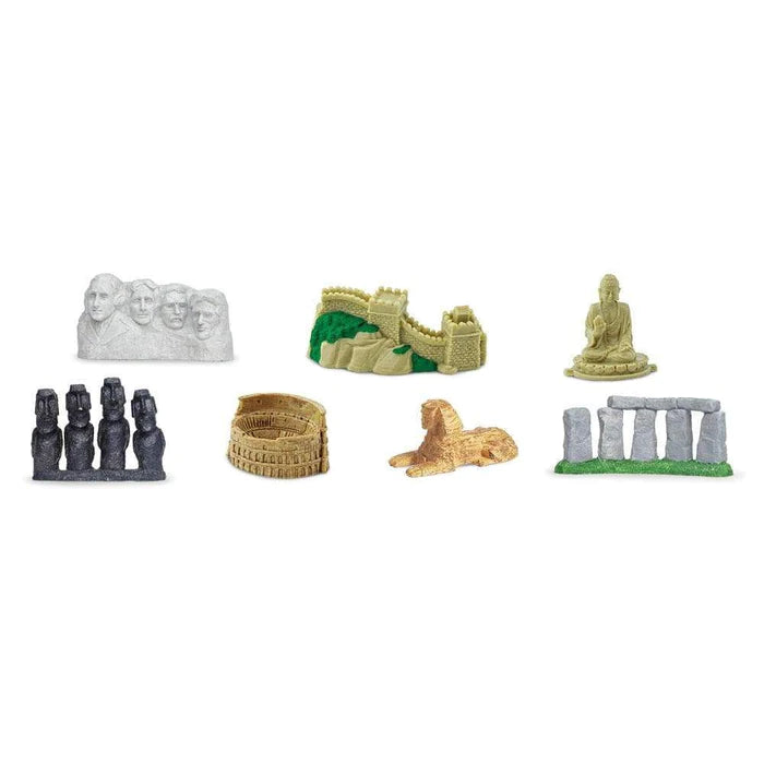 a group of TOOBS® Figurines World Landmarks of different shapes and sizes.