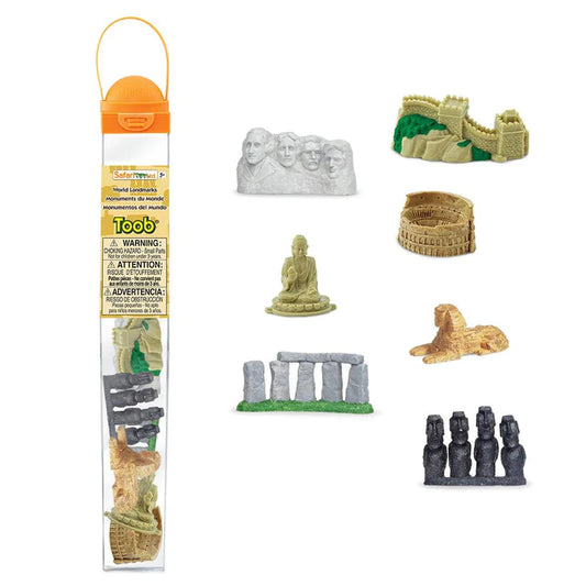a set of TOOBS® Figurines World Landmarks in a plastic bag.