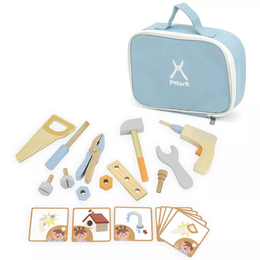 The New Classic Toys Tool Set features tools for role-play and a bag, designed to enhance fine-motor skills.