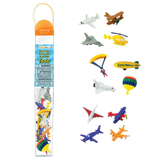 a plastic tube with a variety of TOOBS® Figurines In the Sky.