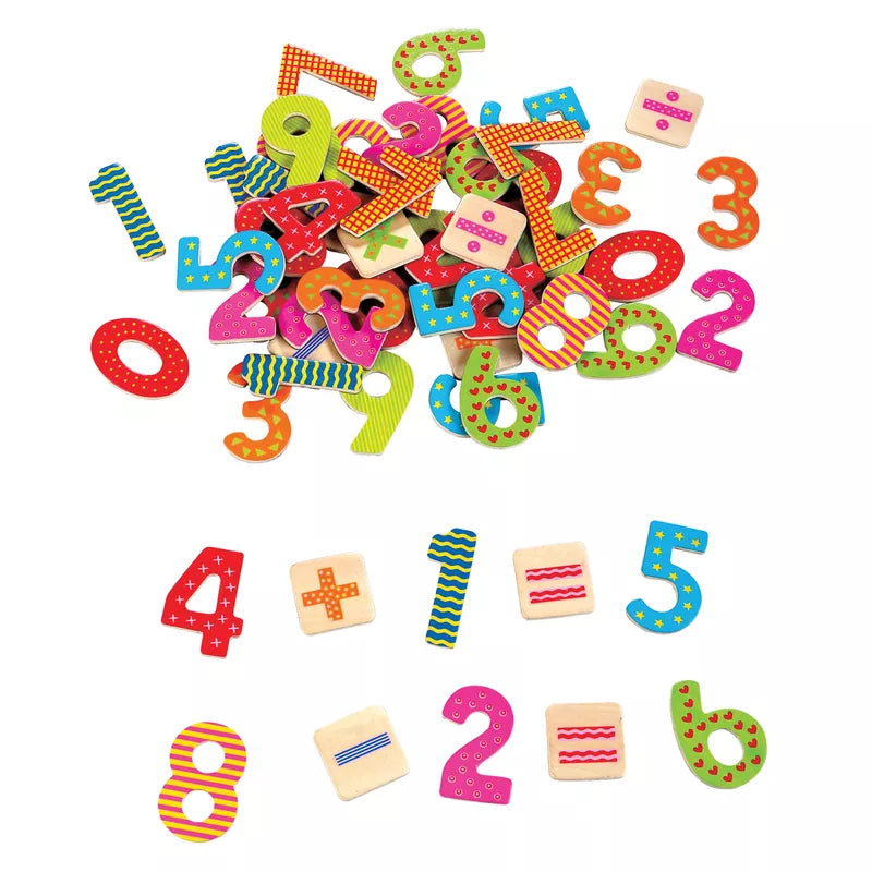 A pile of New Classic Toys Magnetic Numbers - 60 pcs. on a white background.