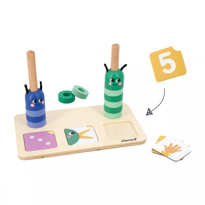 Janod Number Composition and Comparison, a wooden toy with a number 5 on it.