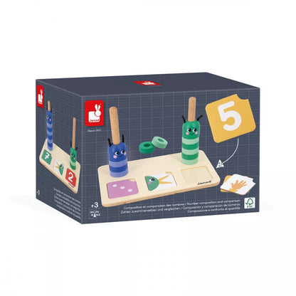 A picture of the Janod Number Composition and Comparison wooden toy set in a box.