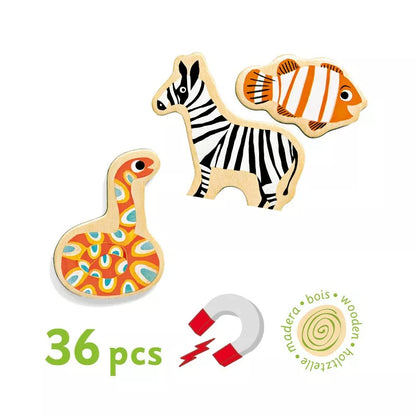 A picture of Djeco Magnimo Magnets with a zebra and a duck.