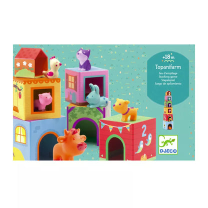 A picture of Djeco Blocks Topanifarm Stacking play set with animals.