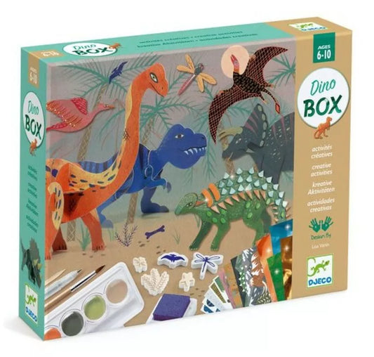 A Djeco Multi Activity Set Dino Box with a picture of dinosaurs in it.