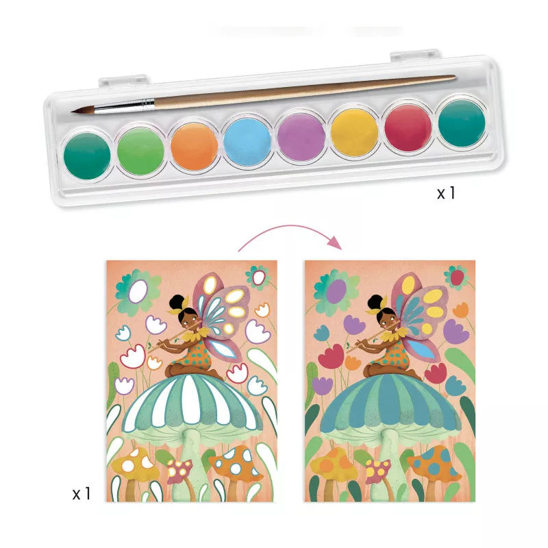 A picture of Djeco Multi ActivIty Set Fairy Box with a brush and a picture of a fairy on it.