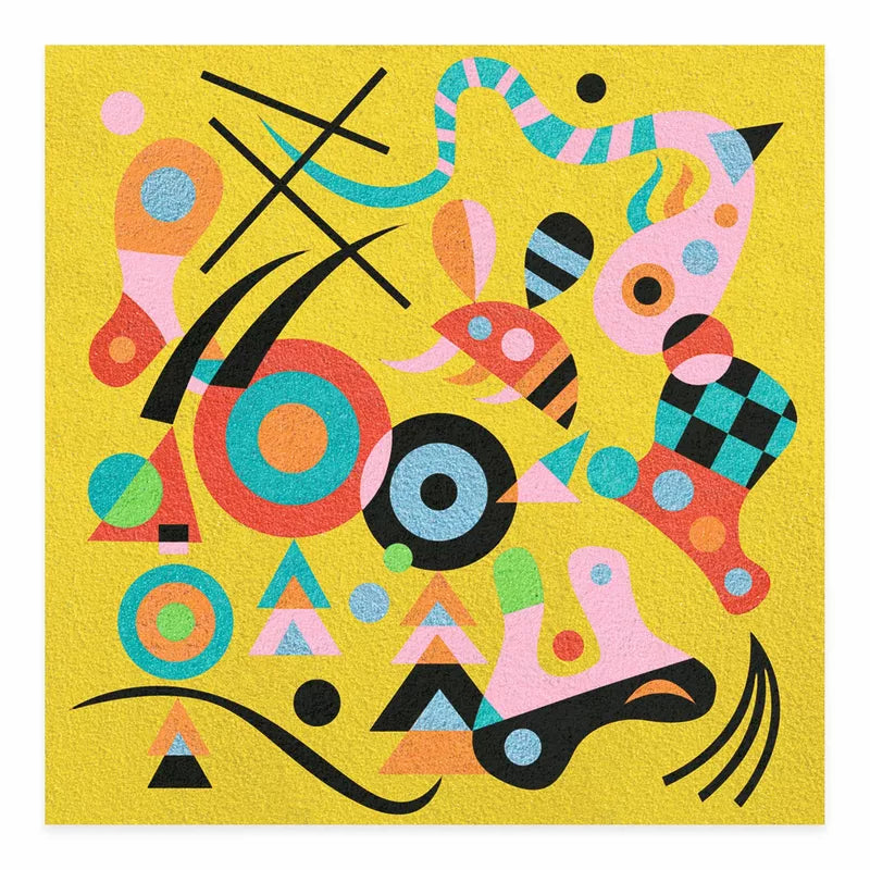 A painting of Djeco Inspired By Abstract shapes on a yellow background.