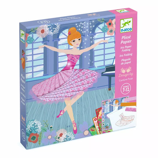 A Djeco Iris Paper Folding Dancers puzzle box with a girl in a pink dress.