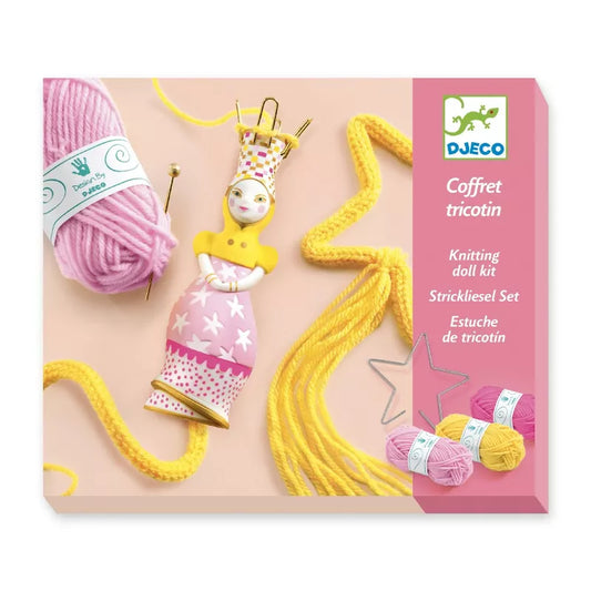 A picture of Djeco French Knitting Princess supplies on a table.