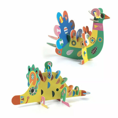 A pair of Djeco Three 3D animals, giraffes made out of paper.