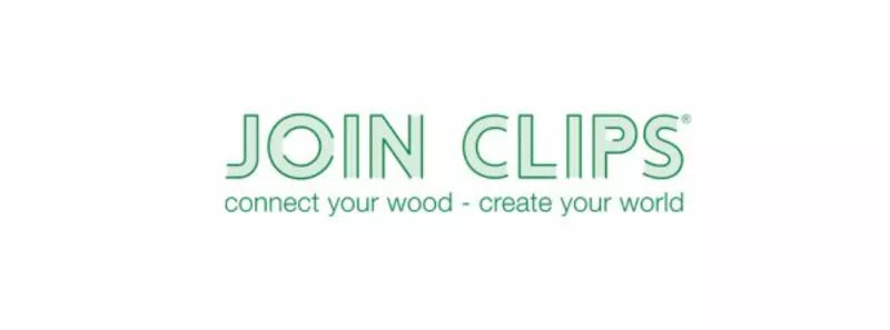 Green text logo that reads "JOIN CLIPS" with the tagline "connect your wood - create your world" on a white background.