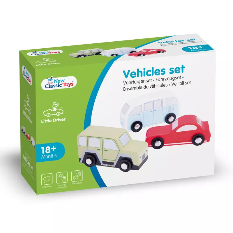 A collection of New Classic Toys Vehicles set of 3 for car lovers, perfect for role play.