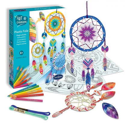 Sentosphere Magic Plastic Dream Catchers craft kit with thermo-shrink plastic designs.