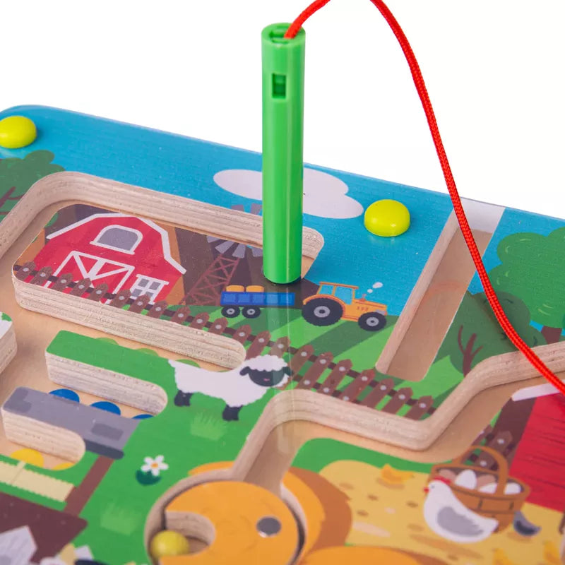A Bigjigs Farmyard Maze Puzzle featuring a farm maze and a tractor.
