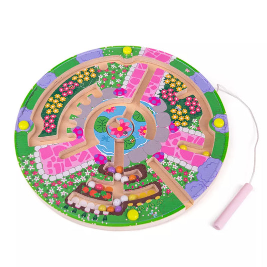 A round wooden Bigjigs Flower Garden Maze Puzzle, perfect for interactive play and exploration.