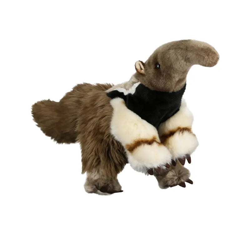 The Puppet Company Full-bodied Hand Puppet Anteater features brown fur, a long snout, white and black neck accents, and large claws—ideal for engaging play that helps develop children's fine-motor skills.