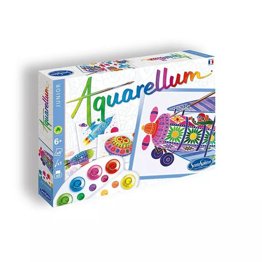 Sentosphere Aquarellum Junior In The Air - a painting toy for children with an airplane and a set of colored pencils.