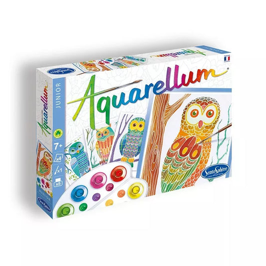 A Sentosphere Aquarellum Junior Owls toy box with an owl and owls painted on it.