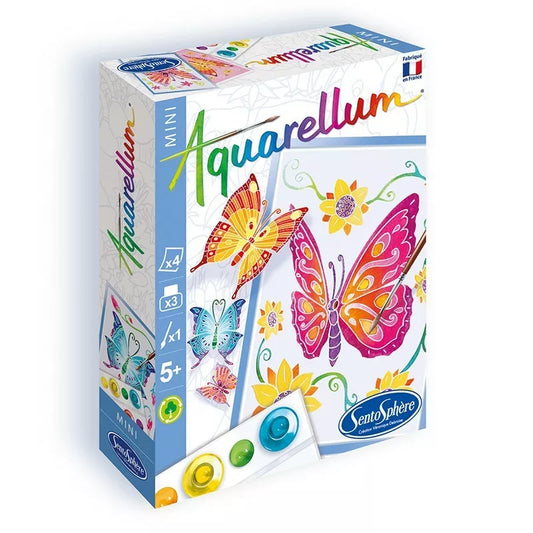 A box of Sentosphere Aquarellum Mini Butterflies with butterflies on it.