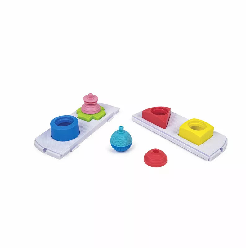 A Lalaboom Shape Sorter-Balancing Game - 9 PCS sitting on top of a white table.