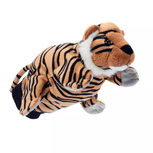 A Beleduc Hand Puppet Tiger is flying through the air.